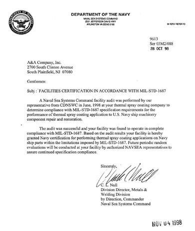 MIL-STD-1687 APPROVAL LETTER